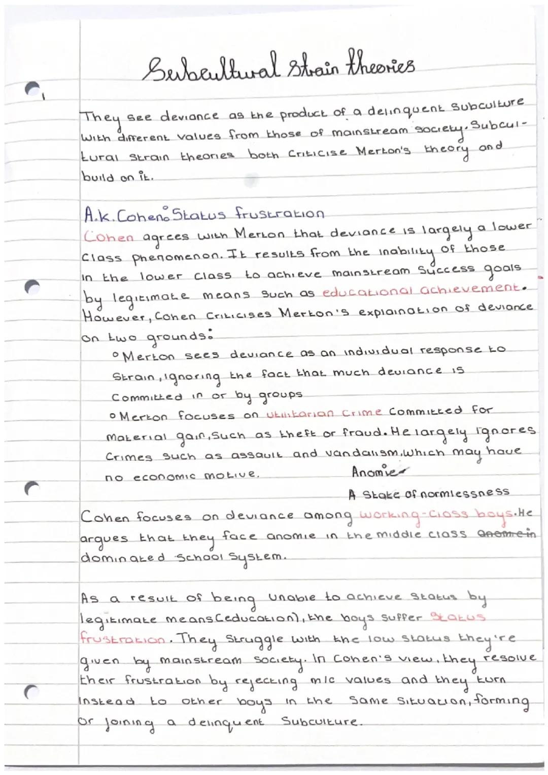 # Serbeultwal stain theories.

They see deviance as the product of a delinquent subculture
With different values from those of mainstream so