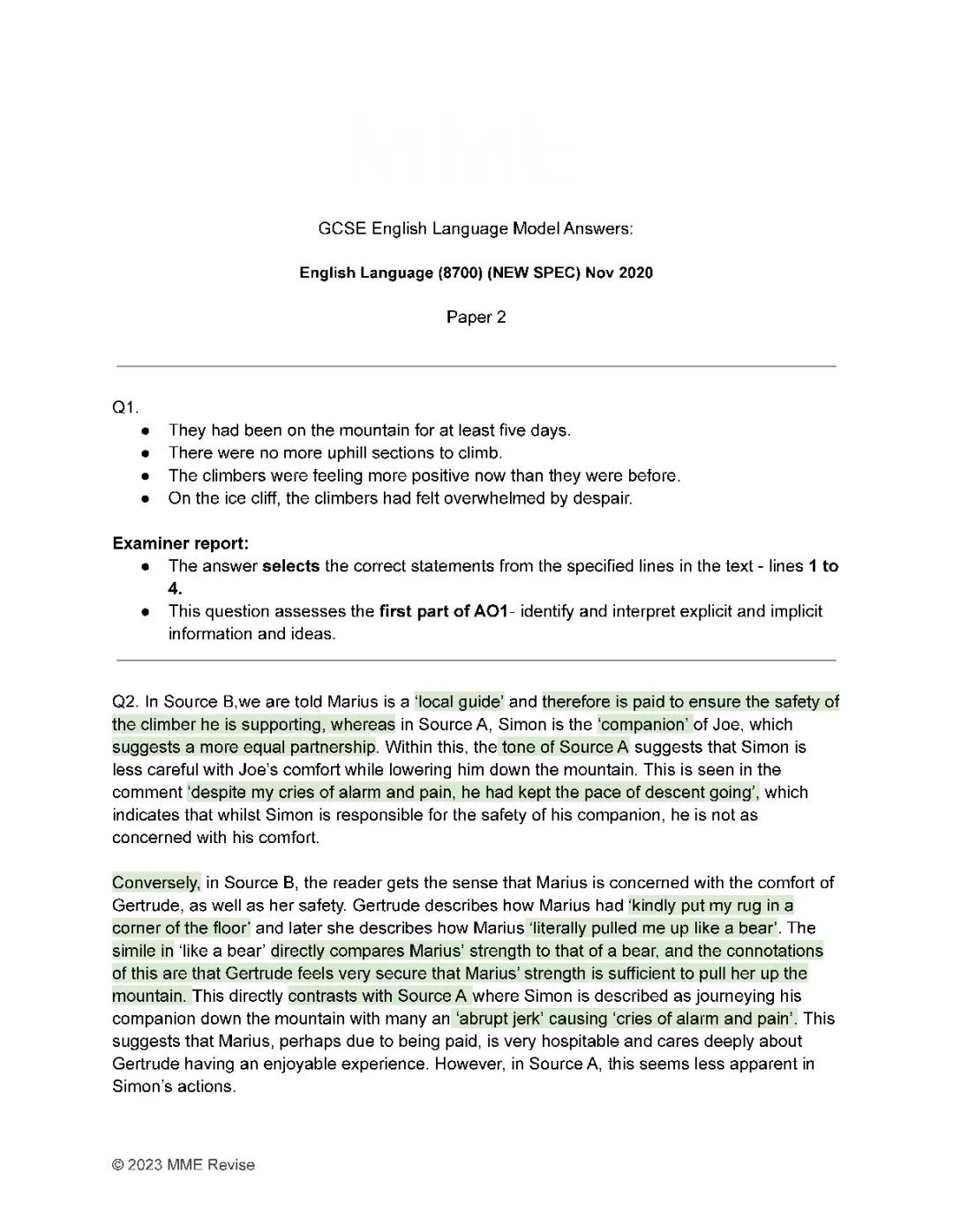 AQA English Language Paper 2 June & November 2020 Model Answers | How to Get Full Marks