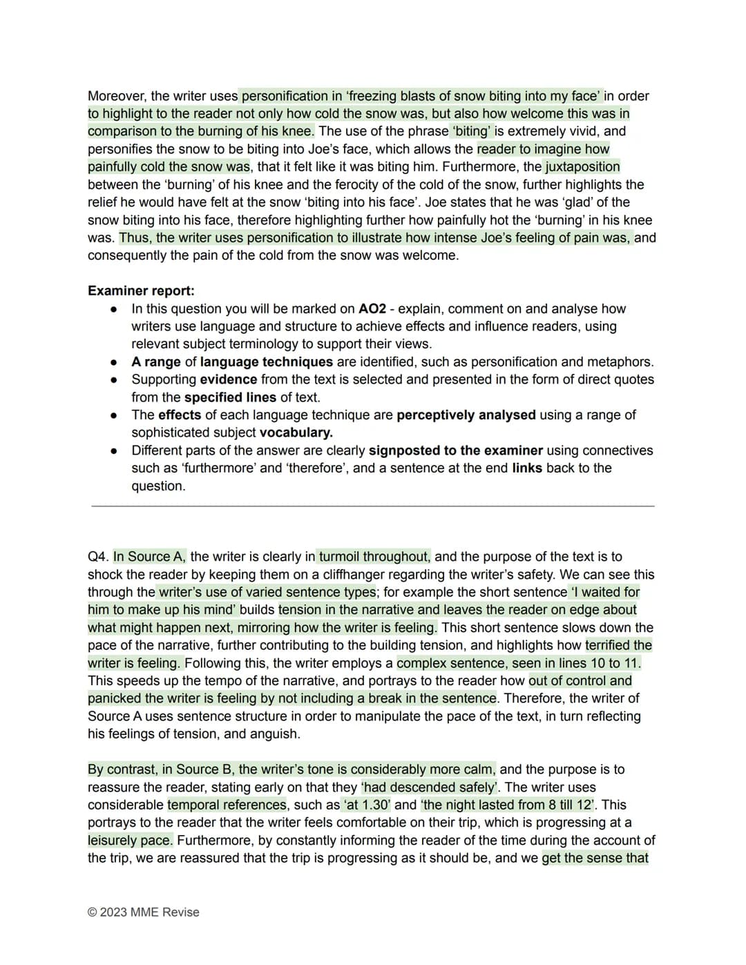 Q1.
●
●
GCSE English Language Model Answers:
English Language (8700) (NEW SPEC) Nov 2020
Paper 2
They had been on the mountain for at least 