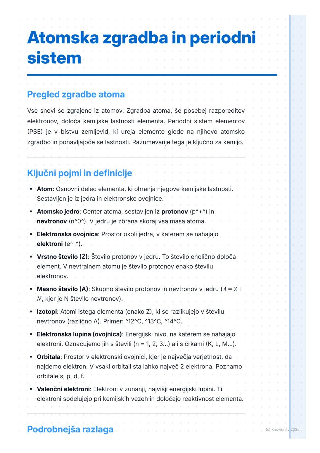 # Atomska zgradba in periodni
sistem

Pregled zgradbe atoma

Vse snovi so zgrajene iz atomov. Zgradba atoma, še posebej razporeditev
elektro