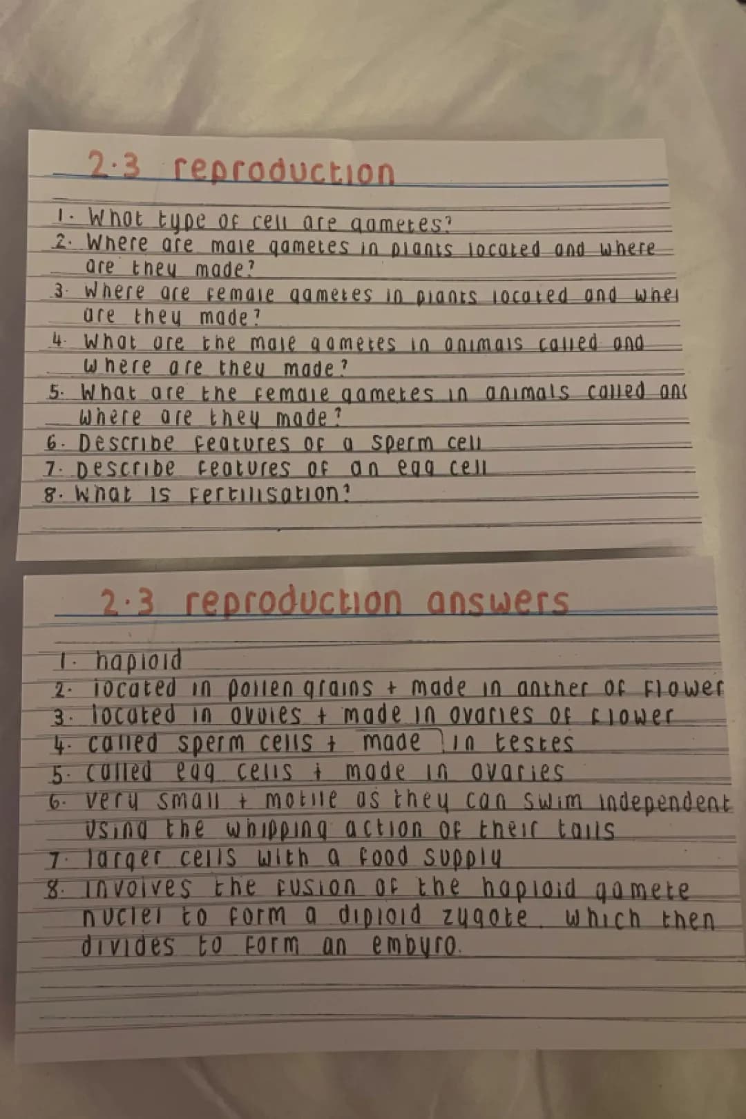 National 5 Biology Reproduction flashcards