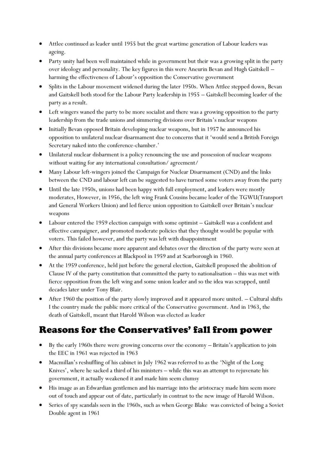 Reasons for political dominance
In 1951, it was not immediately obvious that there would be a long period of conservative
dominance
●
O
Key 