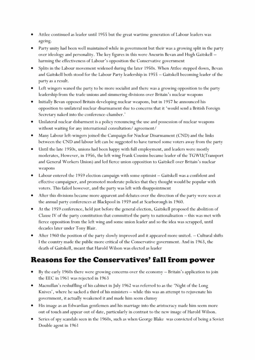 Reasons for political dominance
In 1951, it was not immediately obvious that there would be a long period of conservative
dominance
●
O
Key 