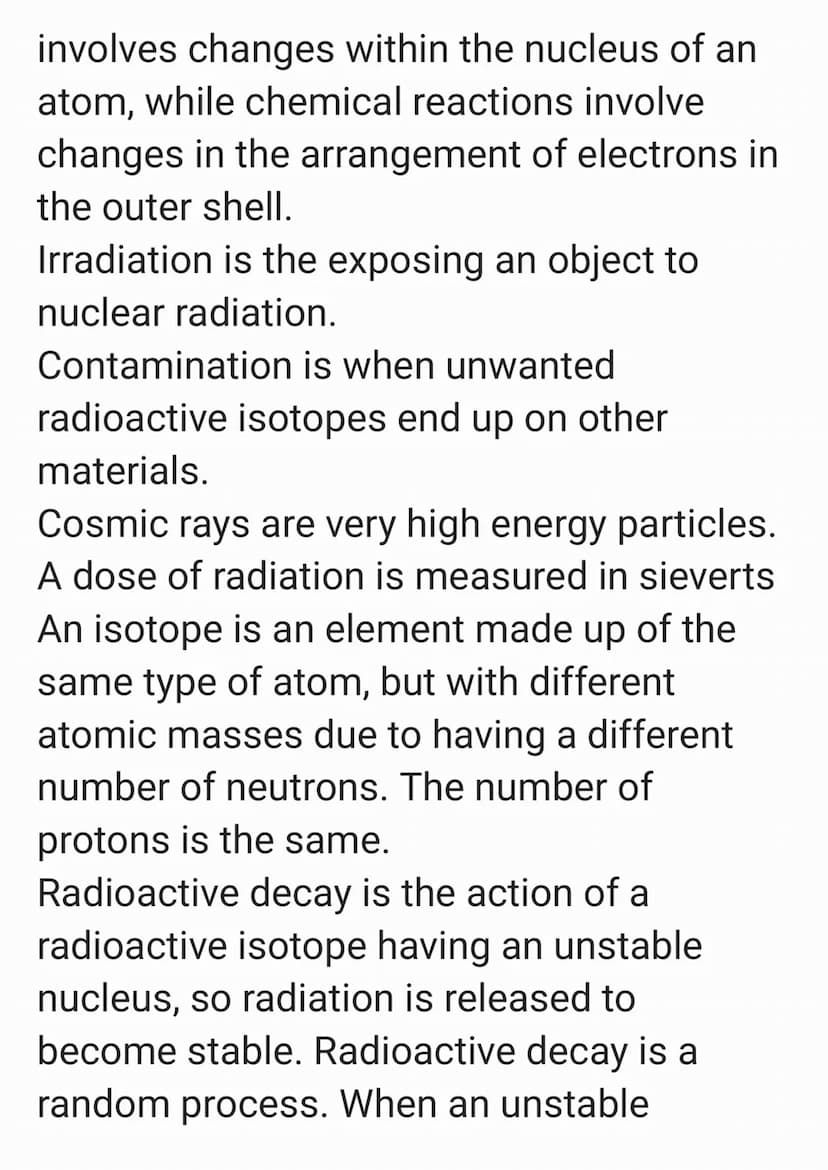 Paper 1:
Atomic structure and Radioactivity:
Atomic particles:
A proton has a positive charge with a
mass of 1.
A neutron is neutral so has 
