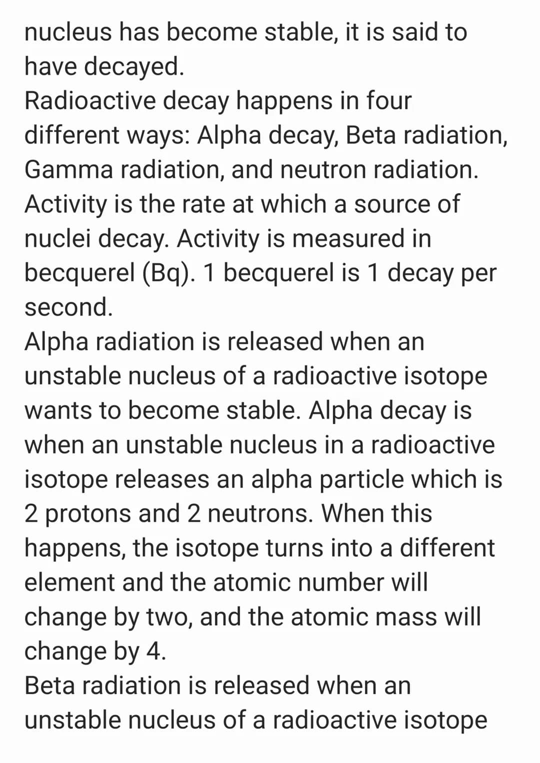Paper 1:
Atomic structure and Radioactivity:
Atomic particles:
A proton has a positive charge with a
mass of 1.
A neutron is neutral so has 