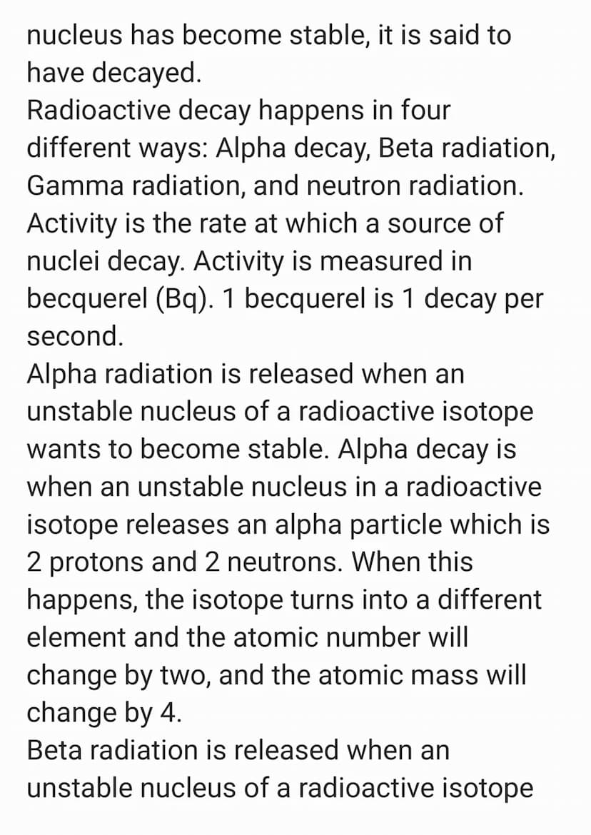 Paper 1:
Atomic structure and Radioactivity:
Atomic particles:
A proton has a positive charge with a
mass of 1.
A neutron is neutral so has 