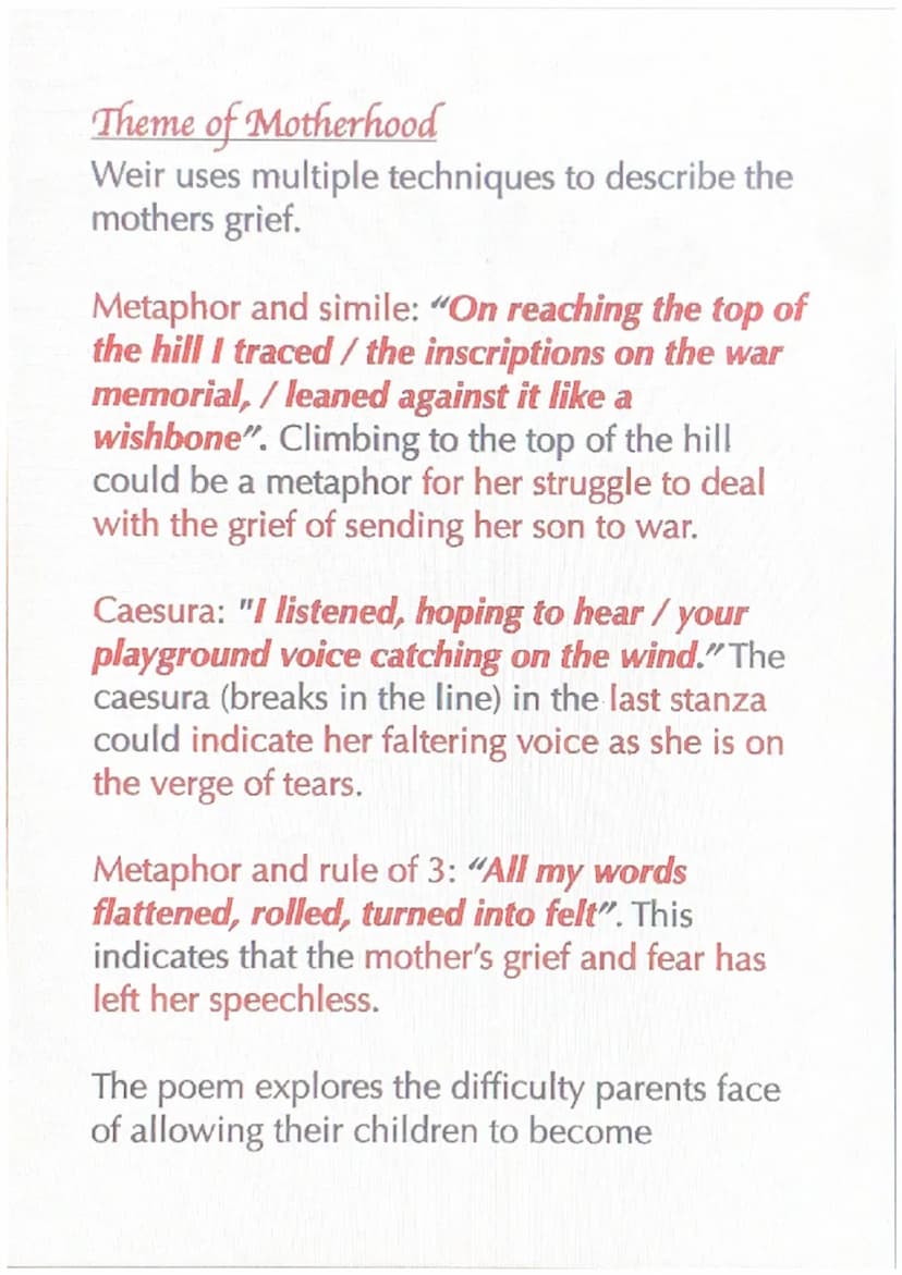 
<h2 id="summary">Summary</h2>
<p>Jane Weir's Poppies is a dramatic monologue, where an imagined speaker speaks to a silent audience about h