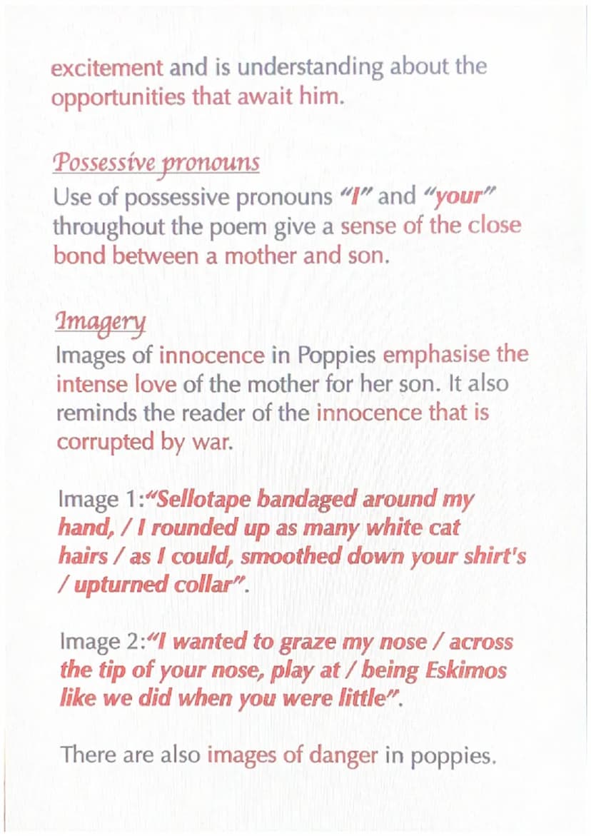 
<h2 id="summary">Summary</h2>
<p>Jane Weir's Poppies is a dramatic monologue, where an imagined speaker speaks to a silent audience about h