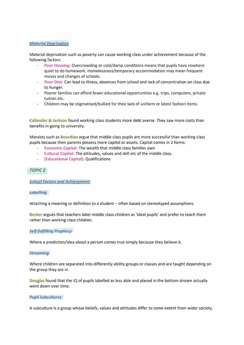 TOPIC 1
Internal Factors: Factors within schools and the education system e.g. interactions between pupils
and teachers.
External Factors: O