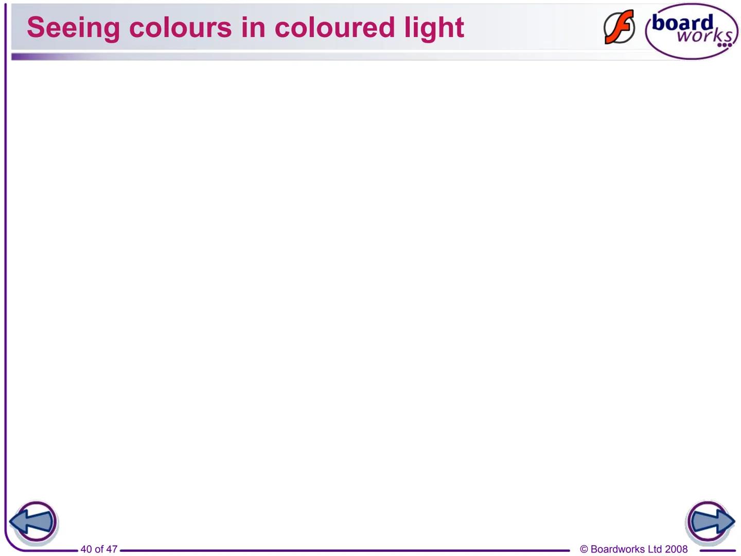 F
FLASH
ENABLED
KS3 Science
Light
Indicates a Flash activity.
Indicates a virtual experiment.
1 of 47
board,
works
Indicates an accompanying