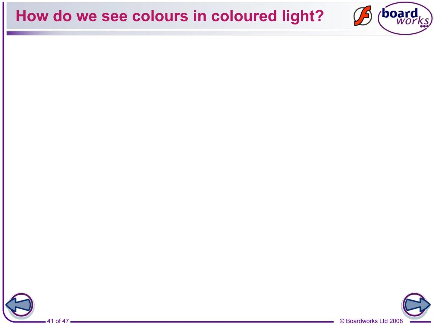 F
FLASH
ENABLED
KS3 Science
Light
Indicates a Flash activity.
Indicates a virtual experiment.
1 of 47
board,
works
Indicates an accompanying