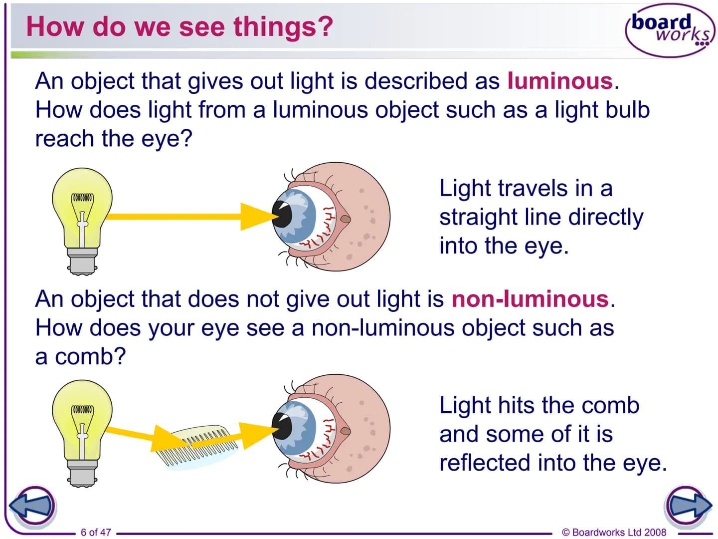 F
FLASH
ENABLED
KS3 Science
Light
Indicates a Flash activity.
Indicates a virtual experiment.
1 of 47
board,
works
Indicates an accompanying