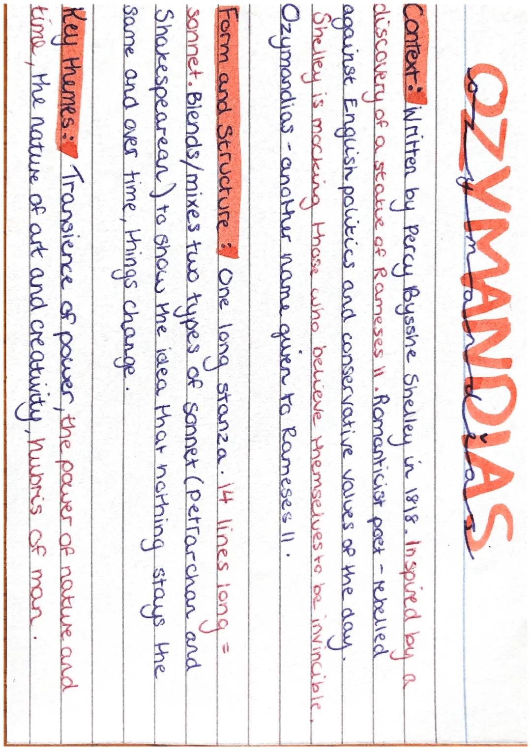 OZYMANDIAS

Context: Written by Percy Bysshe Shelley in 1818. Inspired by a
discovery of a statue of Rameses 11. Romanticist pret - rebelled