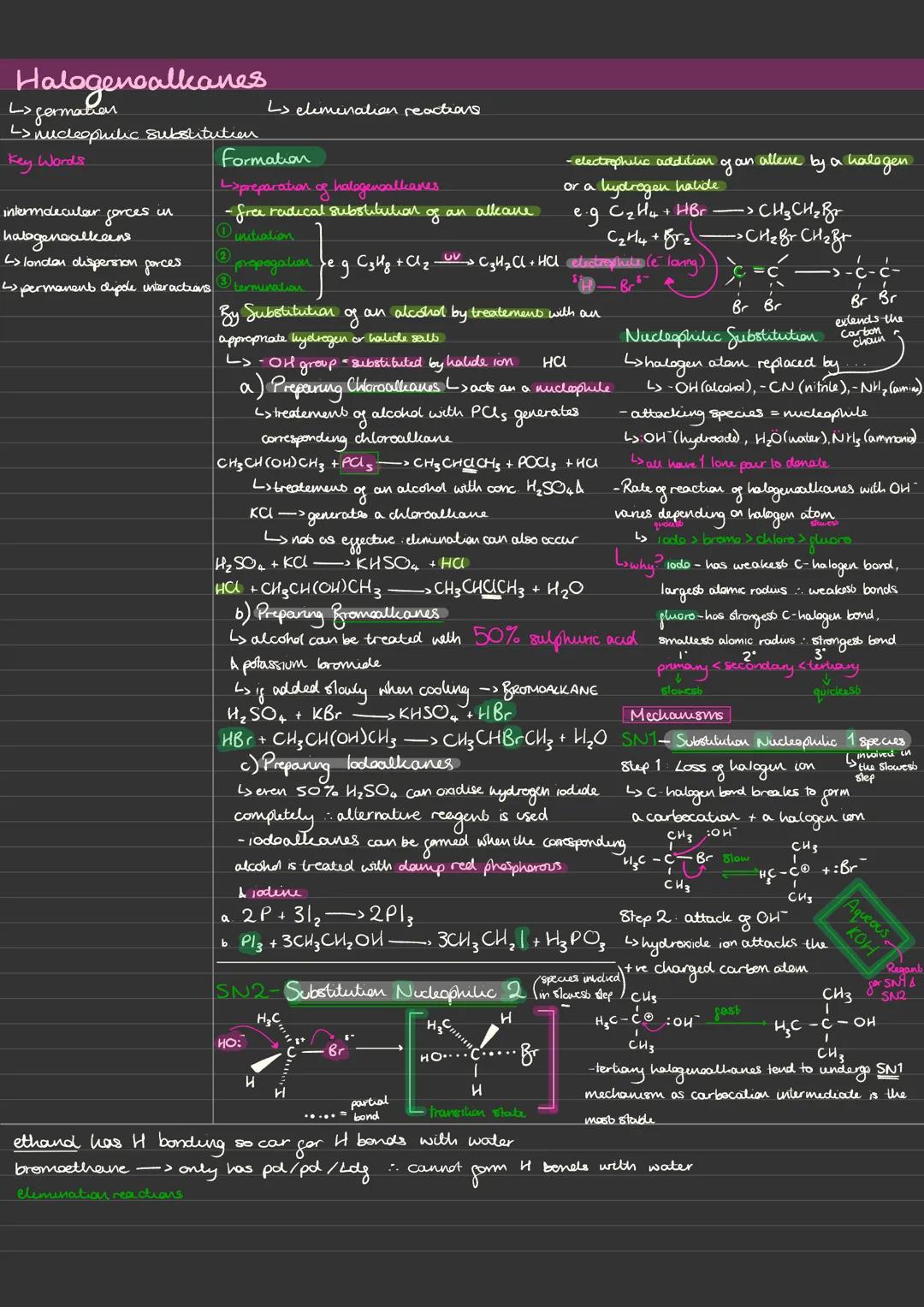 # Halogenealkanes

> germation

> nucleophilic subohtution

Ls elemeination reactions

## Key Words

intermdecular forces un
halogenealkans
