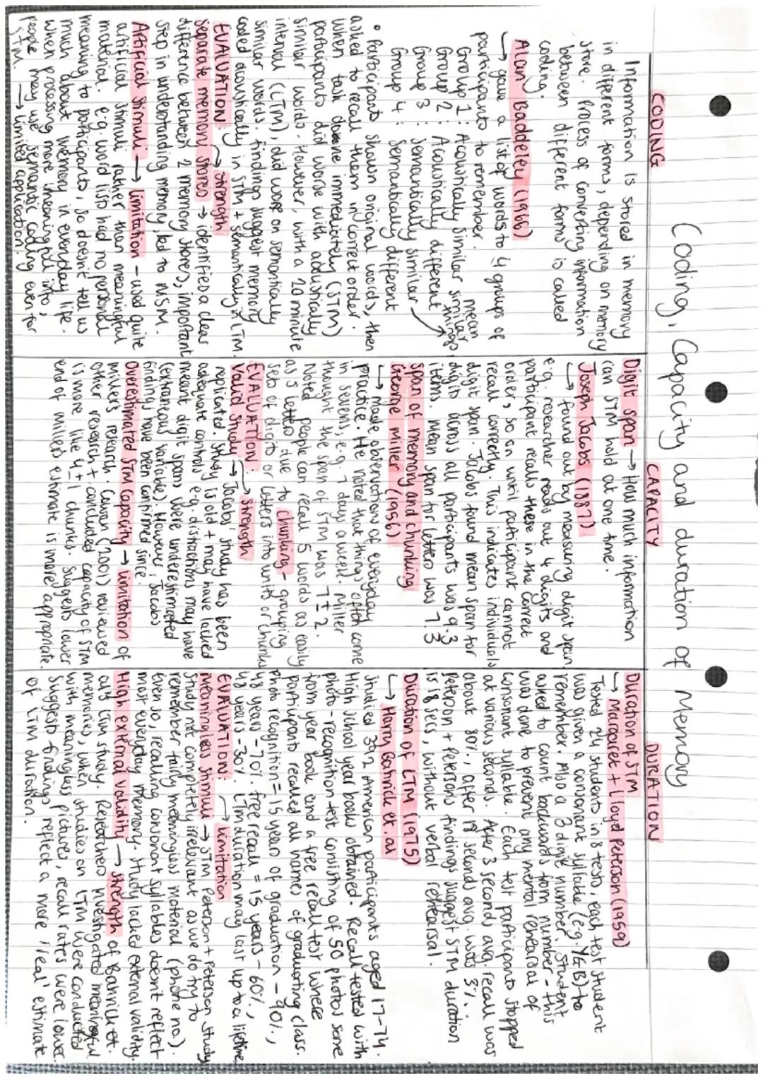 о
CODING
Coding, Capacity and duration of Memory
CAPACITY
Information is stored in memory Digit span → How much information
in different for