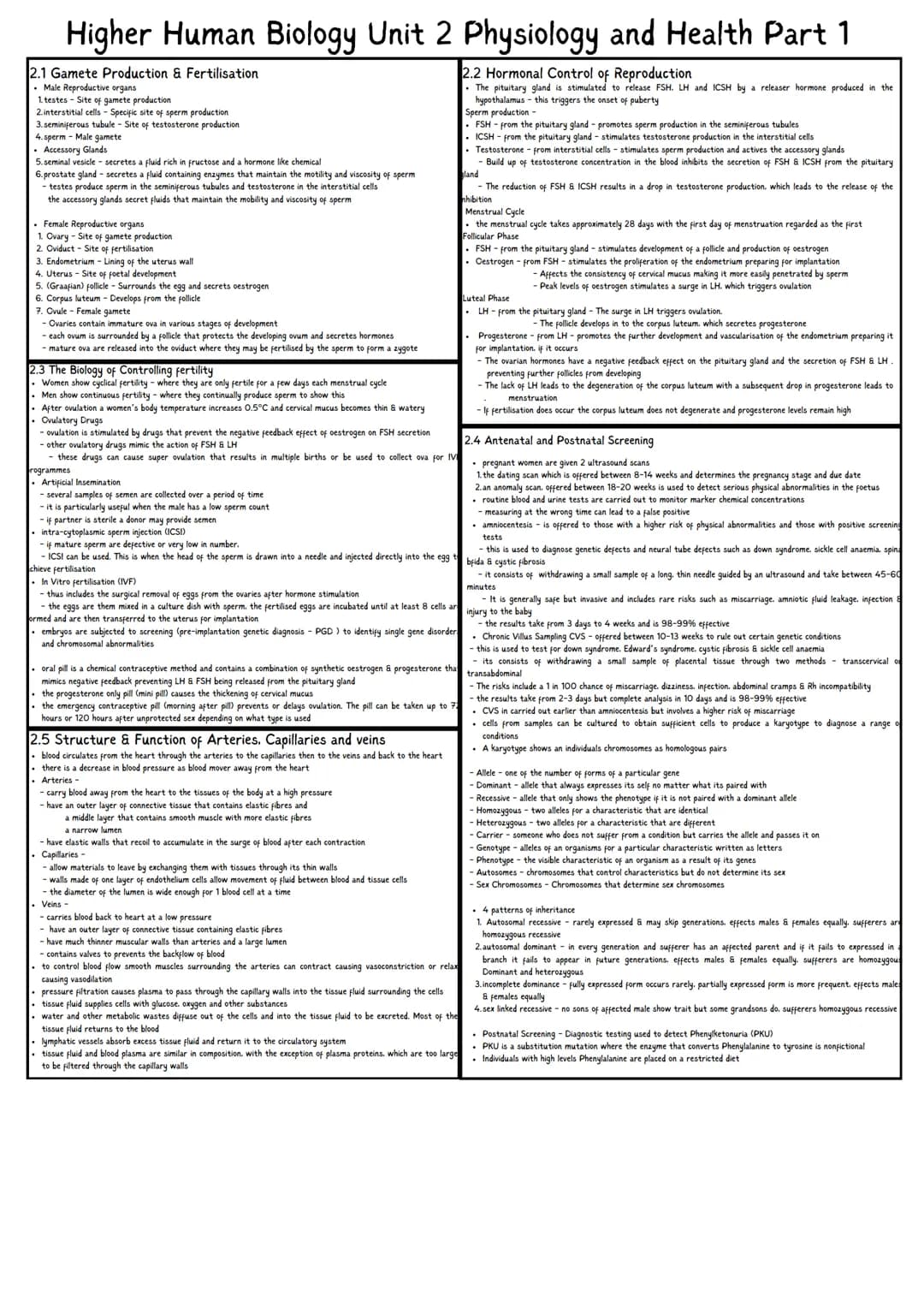 Higher Human Biology Unit 2 Physiology and Health Part 1
2.1 Gamete Production & Fertilisation
2.2 Hormonal Control of Reproduction
. Male R
