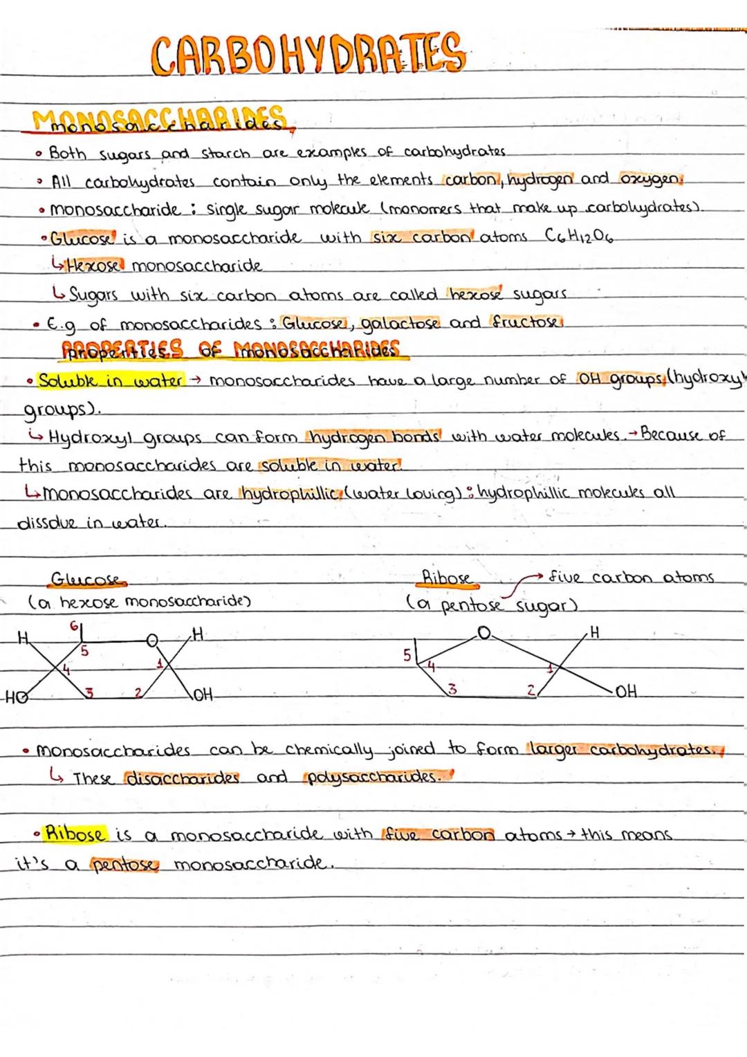 & Sugars with six carbon atoms are called bexose sugars
• €.g_of_ monosaccharides : Glucose, galactose and fructoser
PROPERTIES OF MONOSACCH