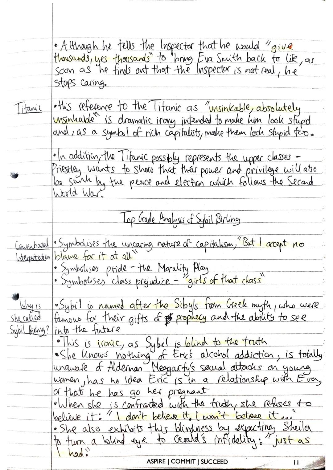 --- OCR Start ---
Top Grade Analysis of Arthur Birling.
Conventiond Biring is corrupt and unfeeling, caring nothing for the
Interpretation p