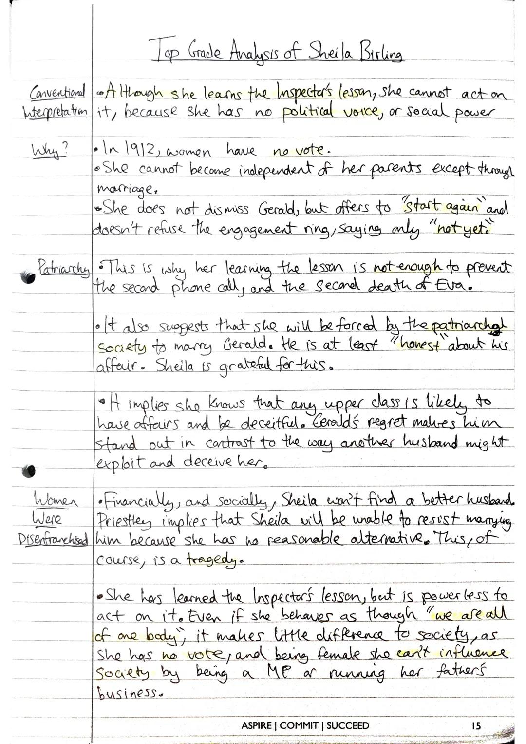 --- OCR Start ---
Top Grade Analysis of Arthur Birling.
Conventiond Biring is corrupt and unfeeling, caring nothing for the
Interpretation p