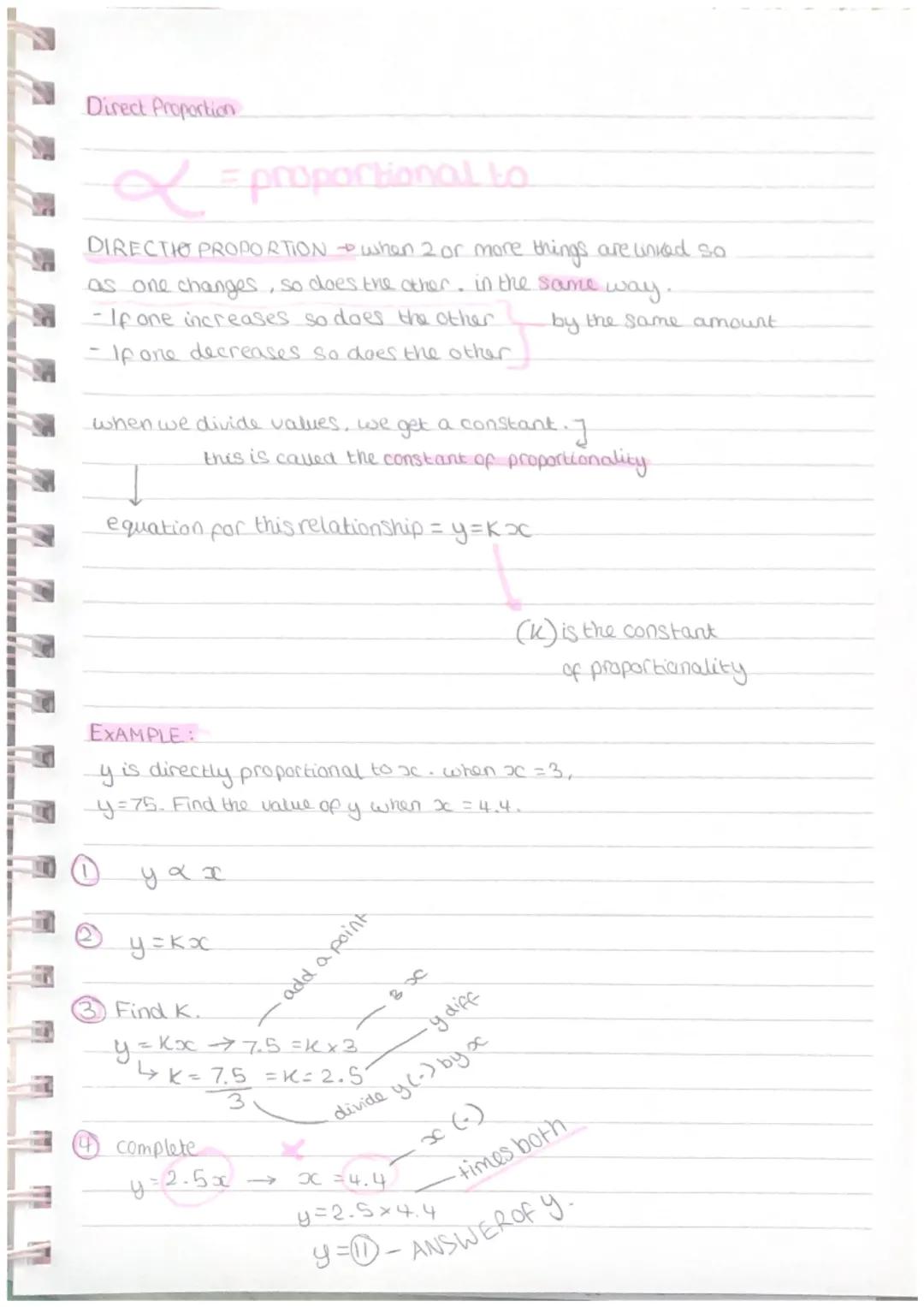 Direct Proportion
L = proportional to
DIRECTIO PROPORTION + when 2 or more things are linked so
as one changes, so does the other. in the sa