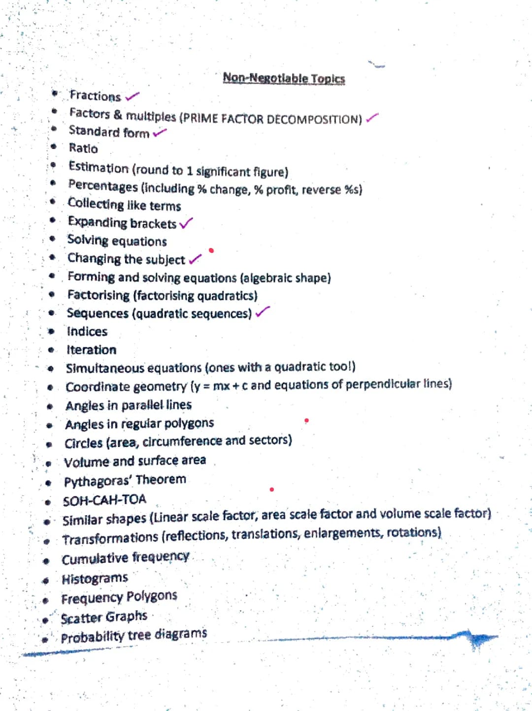 GCSE MATHS- topic list