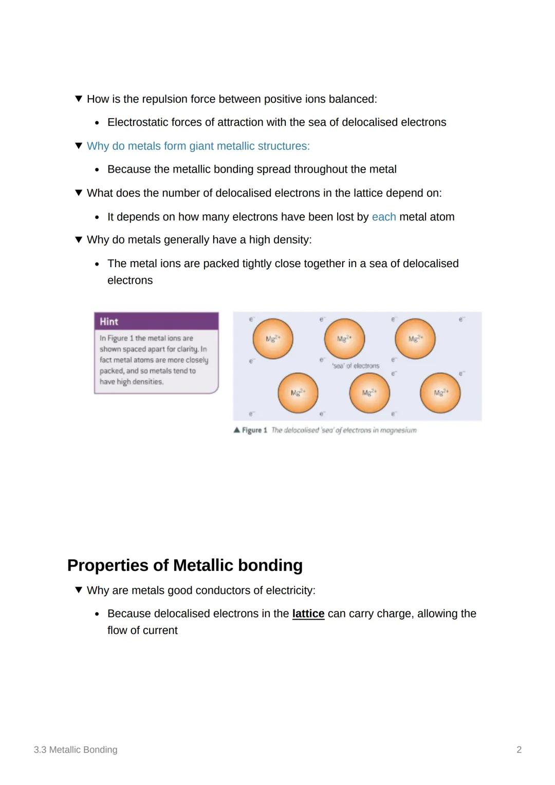 3.3 Metallic Bonding
Anki
**Covered In class? Done
Notion
▼ What bonds do metals form?
Metallic bonding
Metallic bonding
▾ Describe metallic