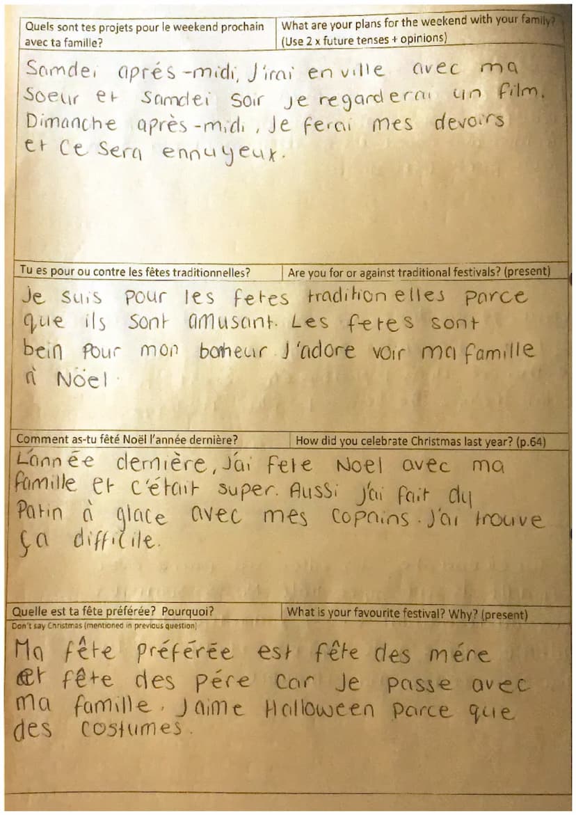 Name:
FINAL GCSE French General Conversation Questions 2023
General Conversation skills account for 12.5% of your overall GCSE grade, or 50%