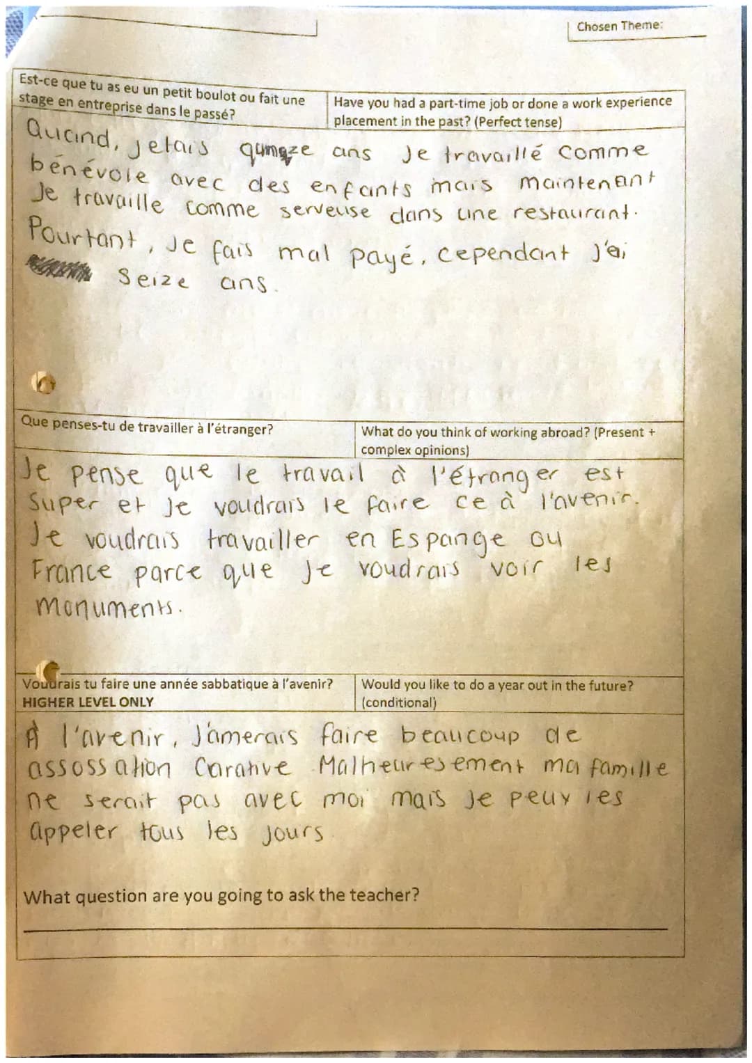 Name:
FINAL GCSE French General Conversation Questions 2023
General Conversation skills account for 12.5% of your overall GCSE grade, or 50%