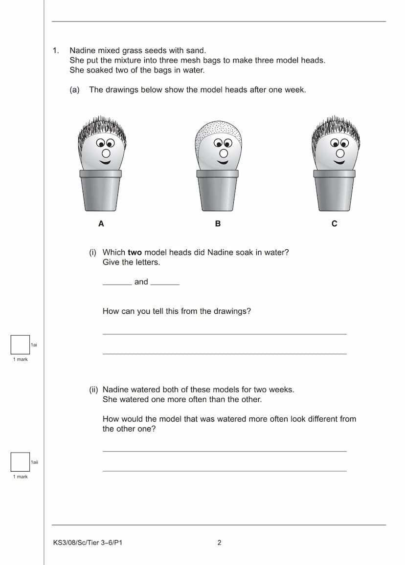 Sc
KEY STAGE
3
TIER
3-6
2008
Science test
Paper 1
First name
Last name
School
Remember
■
■ Try to answer all of the questions.
The number of