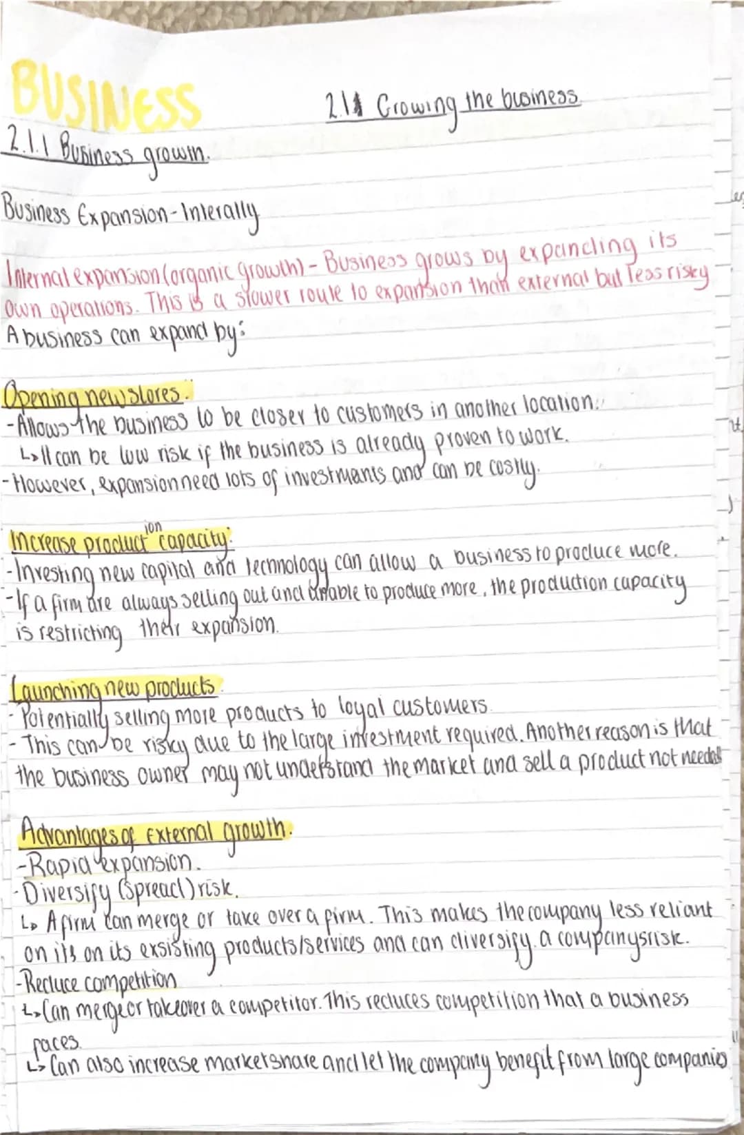 BUSINESS
2.1.1 Business grown.
Business Expansion-Interally
211
Growing the business.
Internal expension (organic growth) - Business grows b