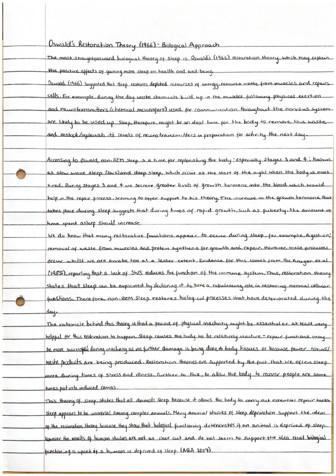 Oswald's Restoration Theory (1966) - Biological Approach
The most straightforward biological theory of sleep is Oswald's (1966) restoration: