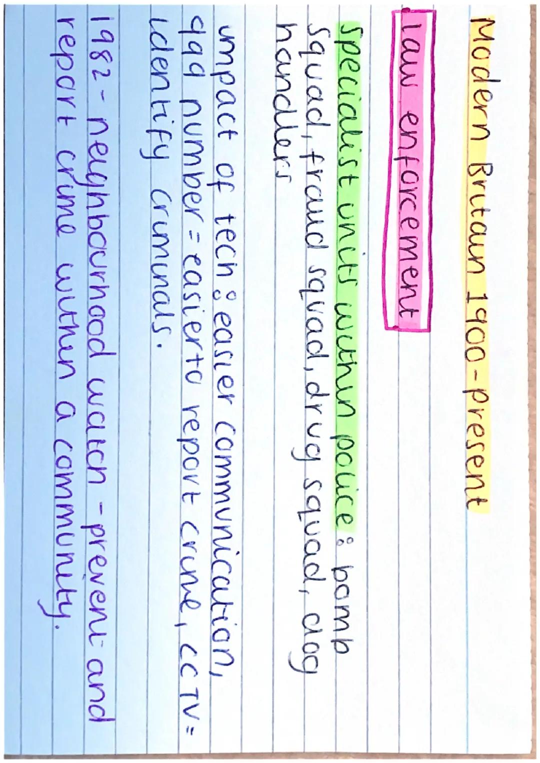 Modem Britain 1900-Present
Significant developments in technology.
and changes in attitudes
new technology: CCTV, breathalysers, police
cars
