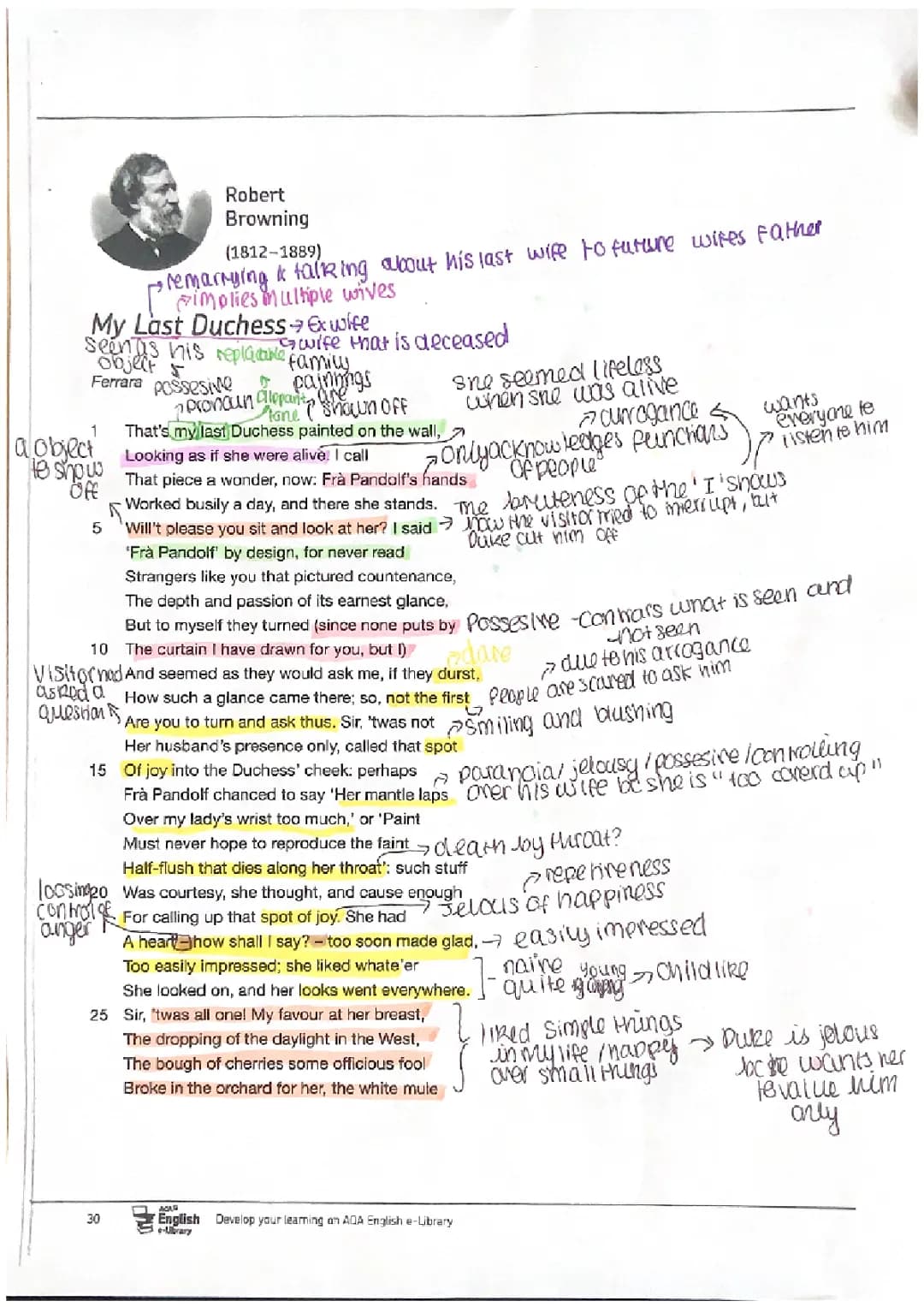 My Last Duchess Annotations PDF - GCSE Poetry Analysis