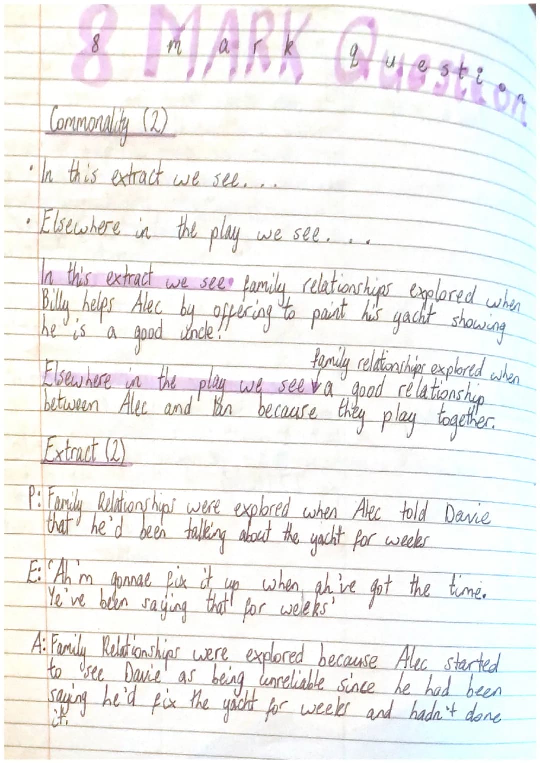 & MARK Quastion
•In this extract we see...
•Elsewhere in the play
In this extract we see
family relationships explored when
Billy helps Alec
