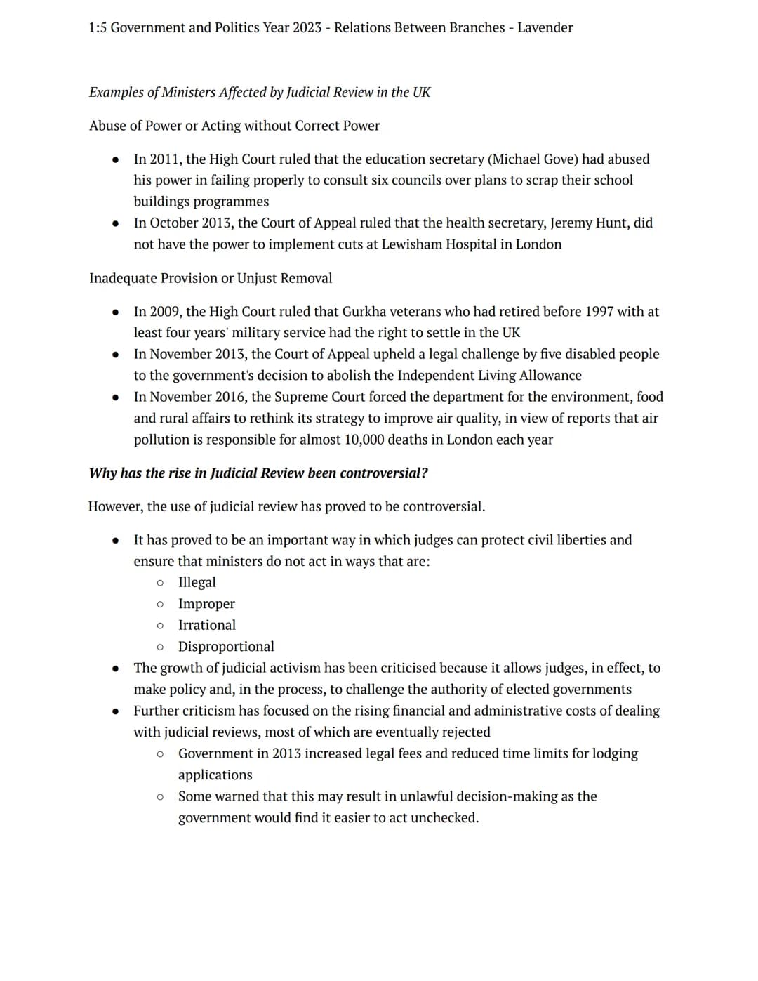 1:5 Government and Politics Year 2023 - Relations Between Branches - Lavender
preparation task
government politics
Notes
Judicial Review and