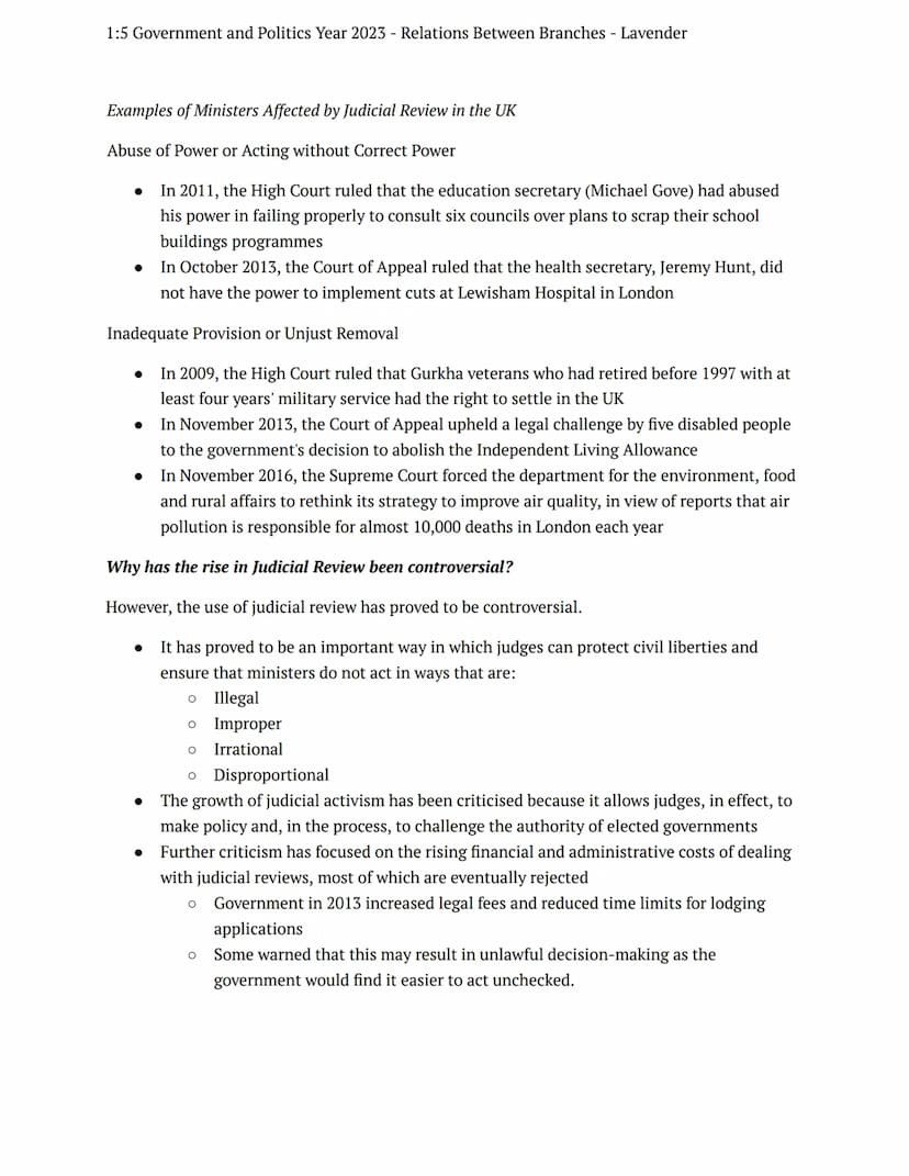 1:5 Government and Politics Year 2023 - Relations Between Branches - Lavender
preparation task
government politics
Notes
Judicial Review and