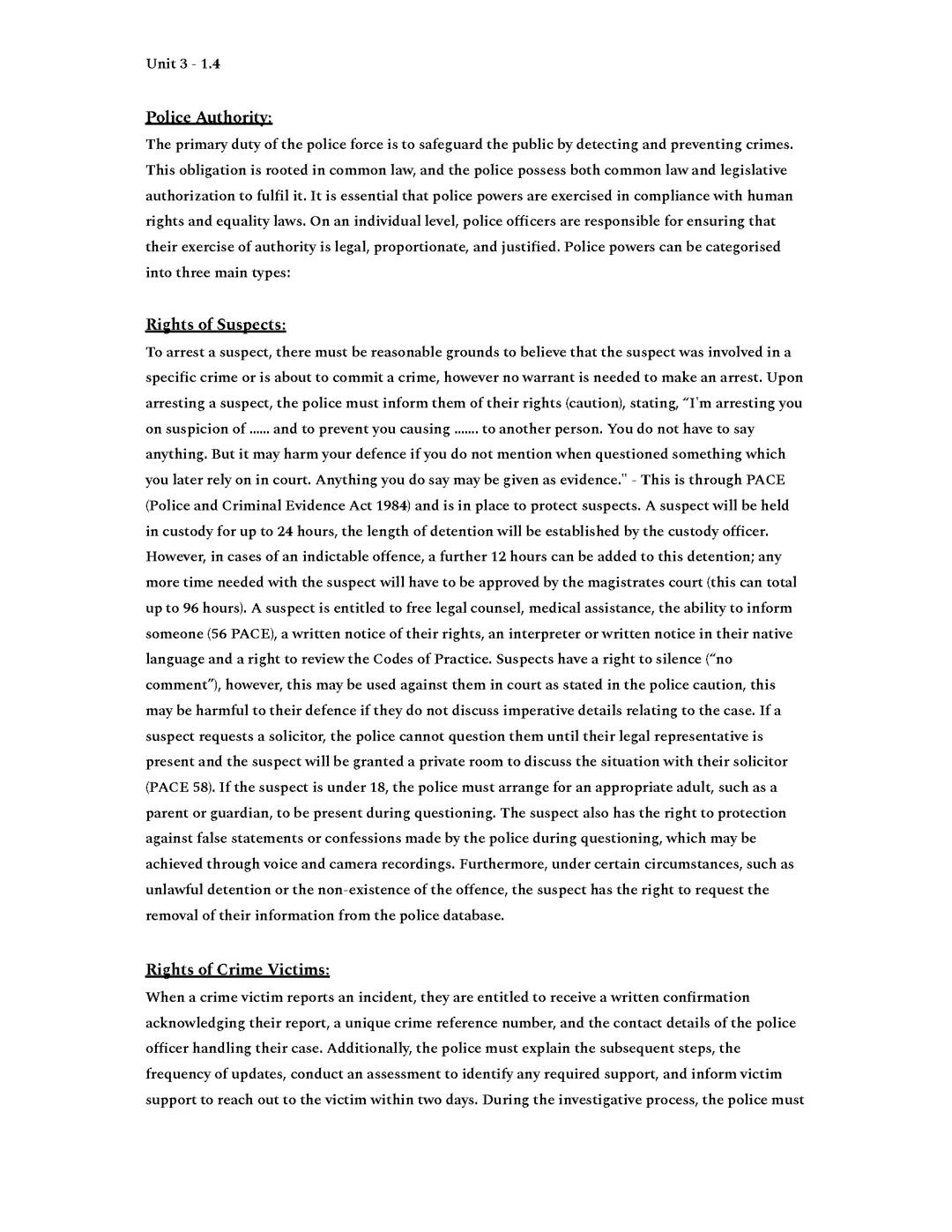 Criminology Unit 3 - AC:1.4 Example