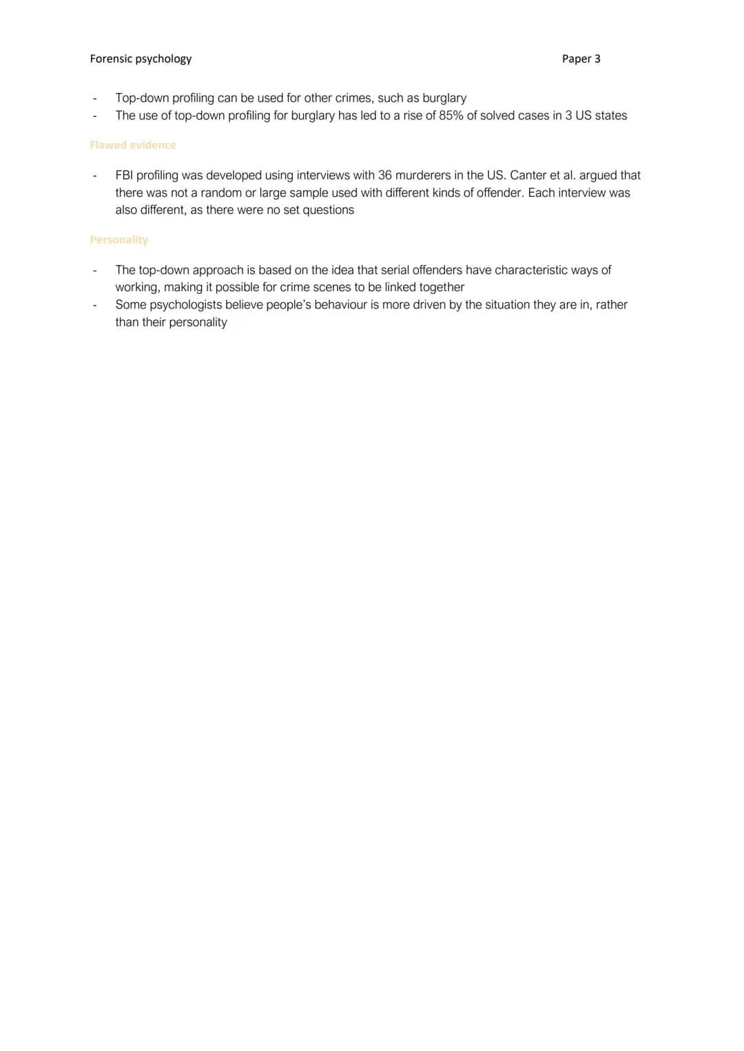 Forensic psychology
A01
The top-down approach
Offender profiling
OFFENDER PROFILING: THE TOP-DOWN APPROACH
The American approach
Aims to nar