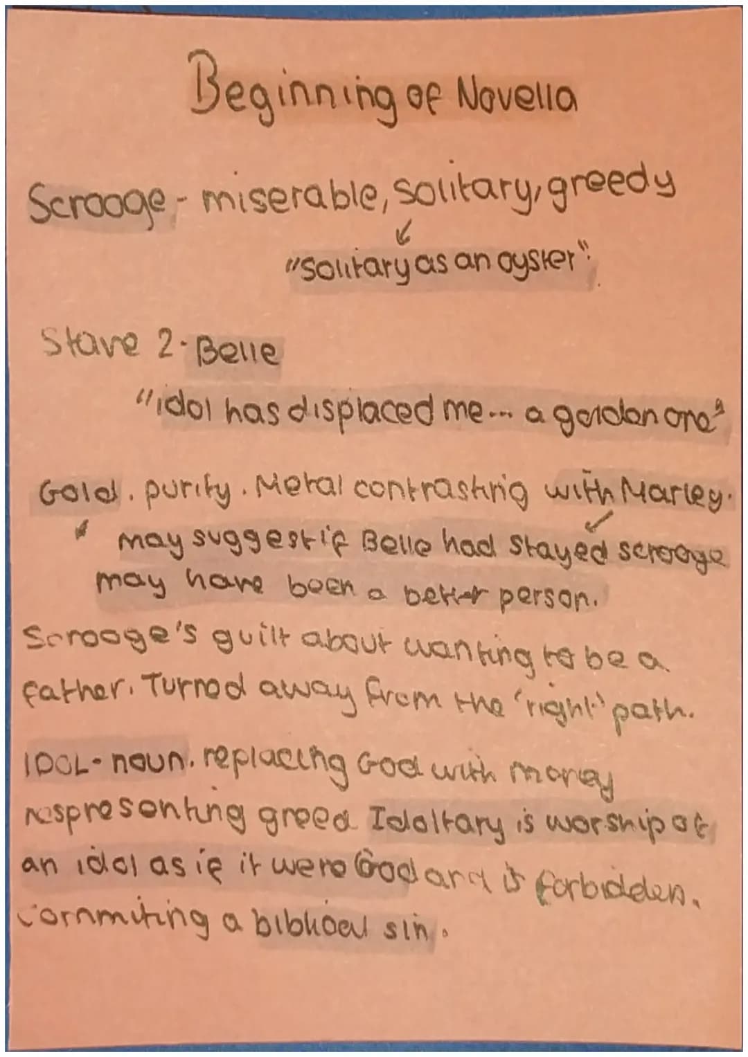 Beginning of Novella
Scrooge- miserable, solitary, greedy
6
"Solitary as an oyster"
Stave 2-Belle
"Idol has displaced me... a gordon ore ²
✓