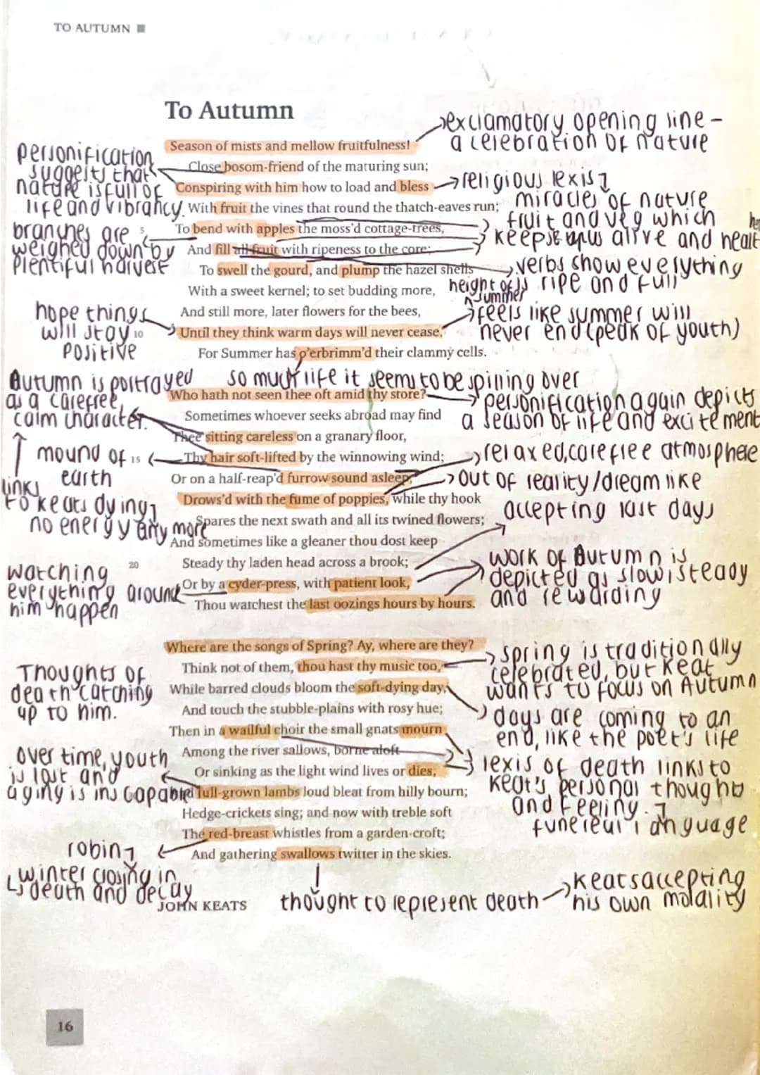 
<h4 id="explanationofthepoem">Explanation of the Poem</h4>
<p>The poem "To Autumn" by John Keats is an <em>ode</em> to the season. It consi