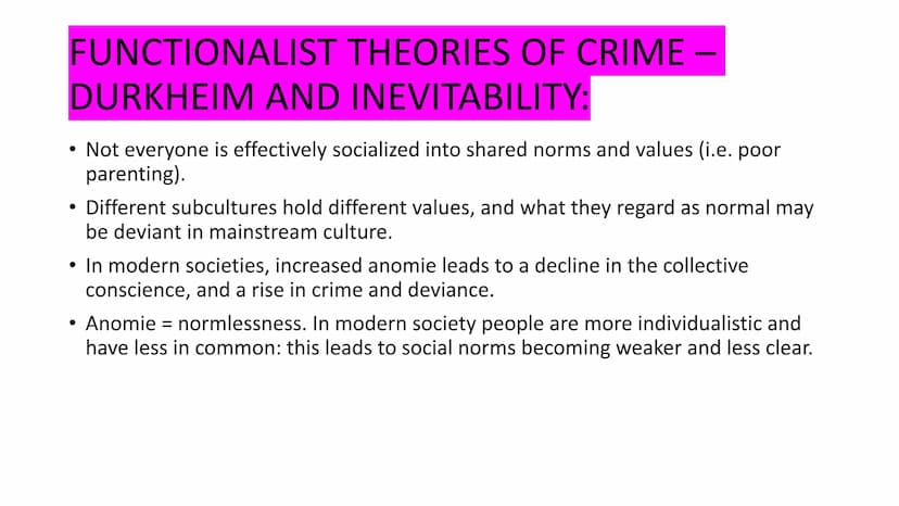 r
CRIME AND DEVIANCE
1.) functionalism and subcultural theories
2.) Labelling theories
3.) Marxism
4.) right + left realism
victims.
5.) Gen