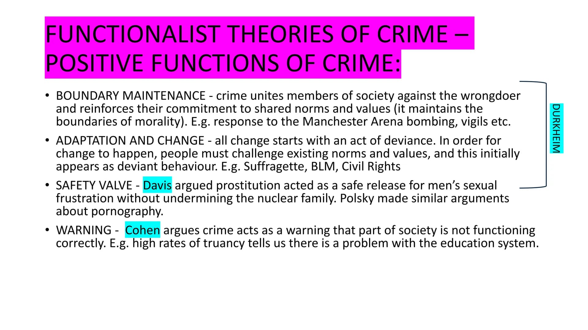 r
CRIME AND DEVIANCE
1.) functionalism and subcultural theories
2.) Labelling theories
3.) Marxism
4.) right + left realism
victims.
5.) Gen