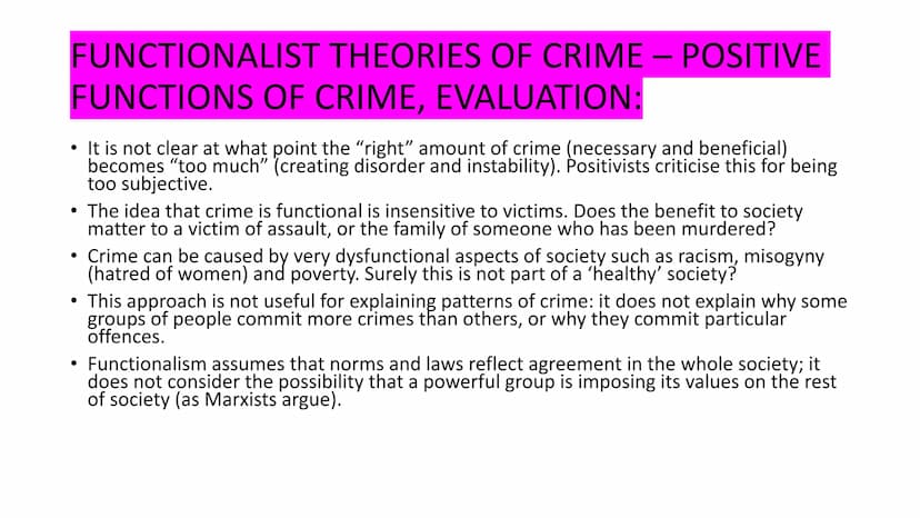 r
CRIME AND DEVIANCE
1.) functionalism and subcultural theories
2.) Labelling theories
3.) Marxism
4.) right + left realism
victims.
5.) Gen