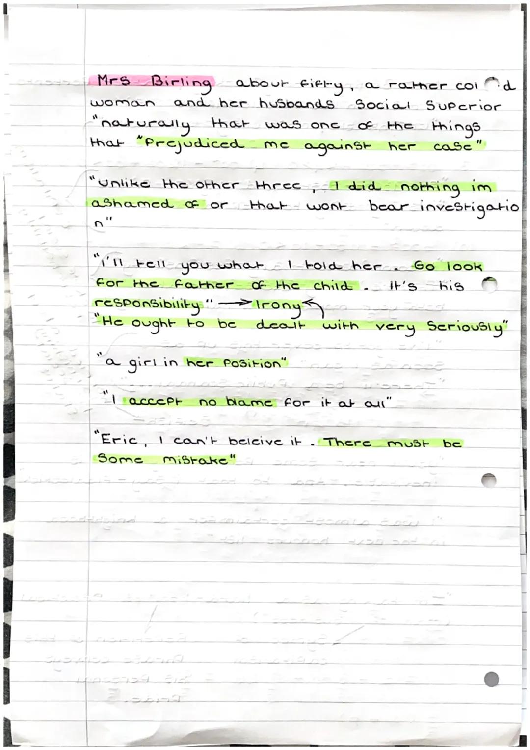 Mr Birling heavy-looking, rather Portento
us man in his middle fifties
"Unsinkabic, absolutcly Unsinkable"
Dramatic irony.
"for lower costs 
