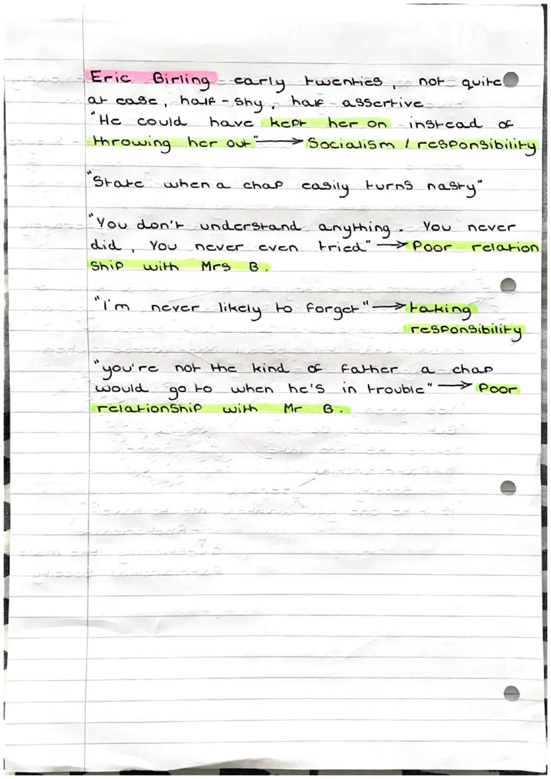 Mr Birling heavy-looking, rather Portento
us man in his middle fifties
"Unsinkabic, absolutcly Unsinkable"
Dramatic irony.
"for lower costs 