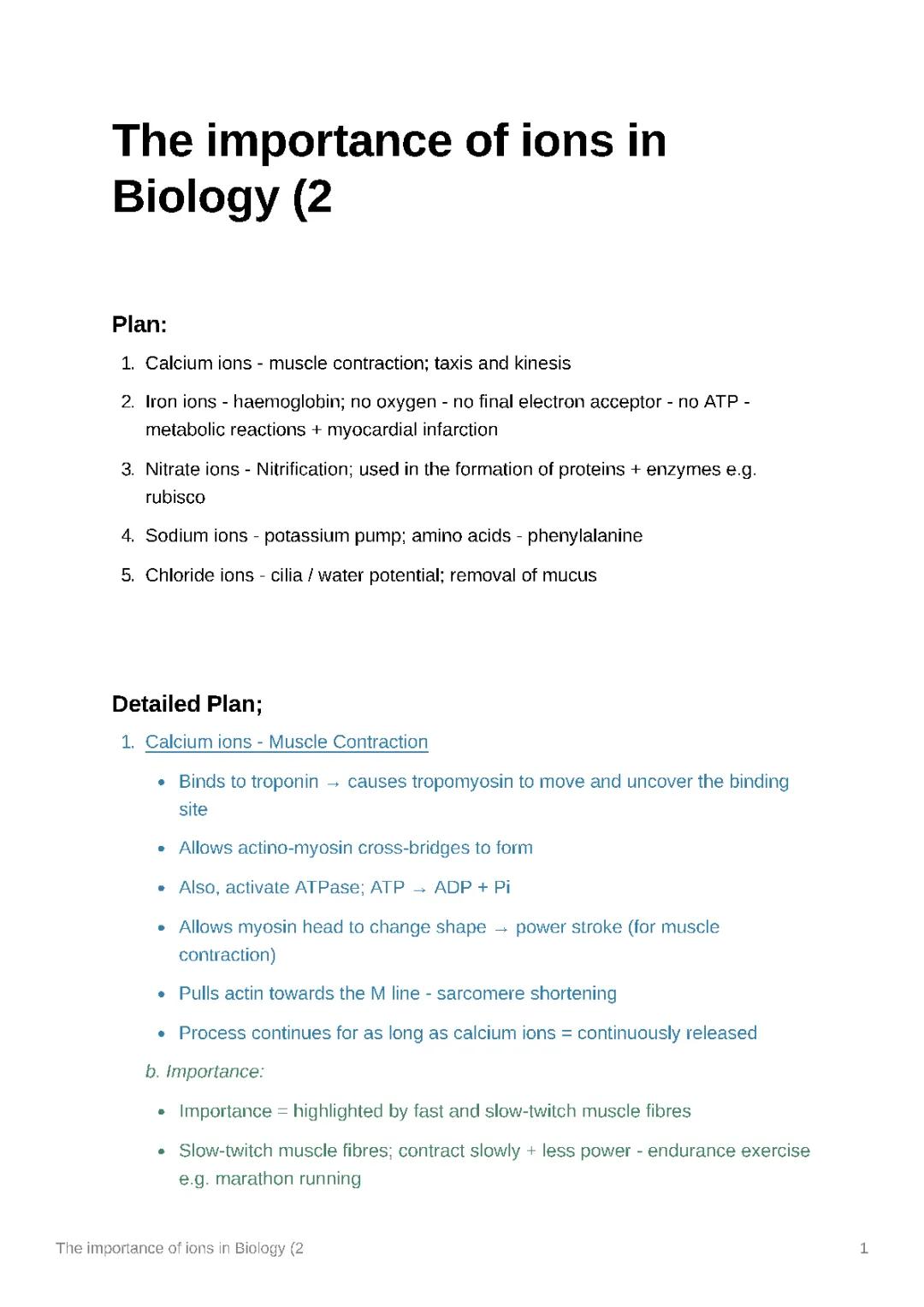 What Is the Role of Calcium in Muscle Contraction and Ions in Biology?