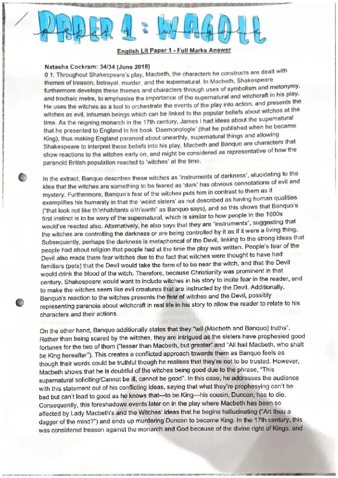 Eng Lit Paper 1- Grade 9 Response 