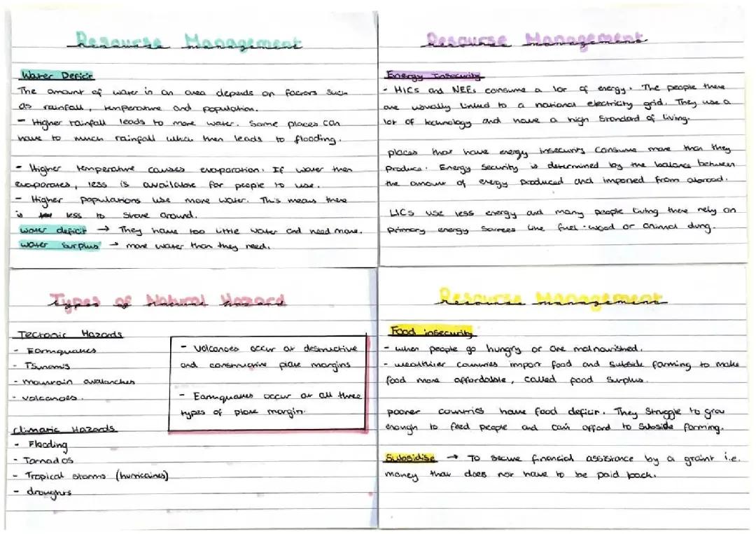 GCSE Geography Study Flash Cards: Natural Hazards & Resources