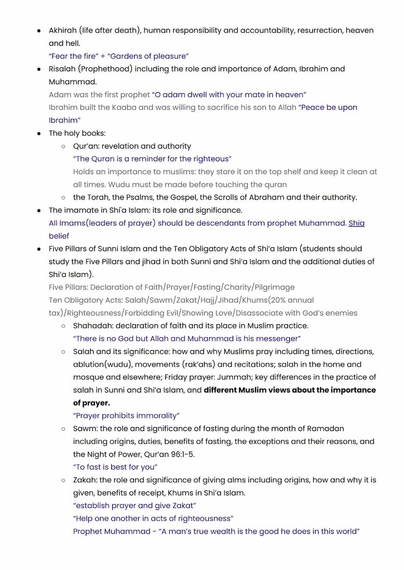 Parts in bold are potential 5 or 12 markers - where you could be asked to contrast beliefs.
Key beliefs - Christianity - Paper 1
● The natur