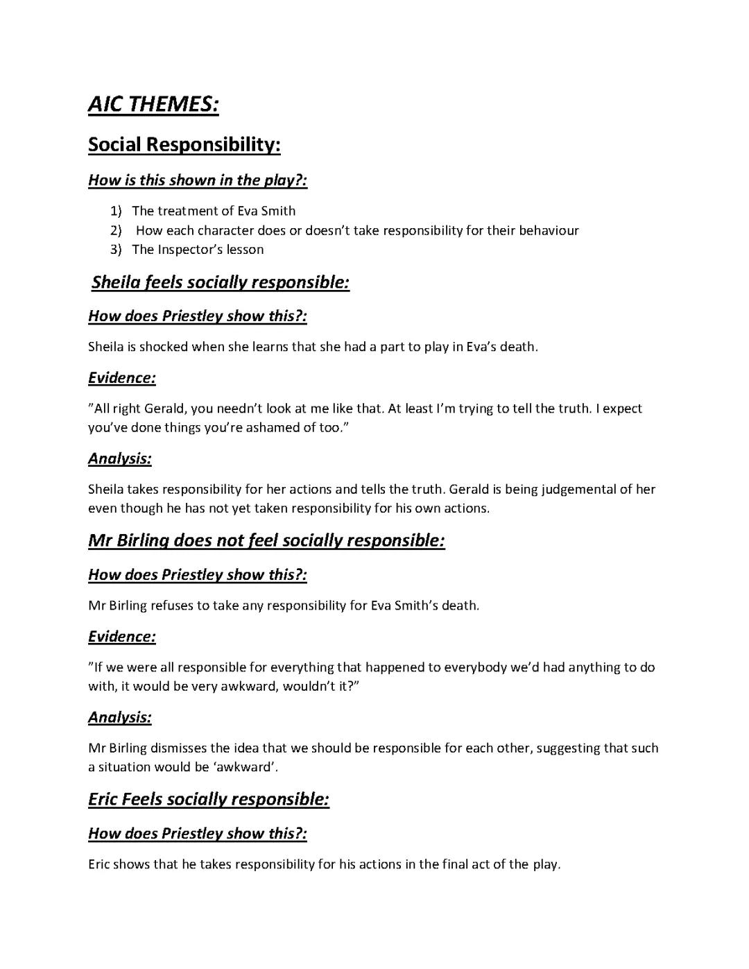 Social Responsibility in An Inspector Calls: Grade 9 Essay